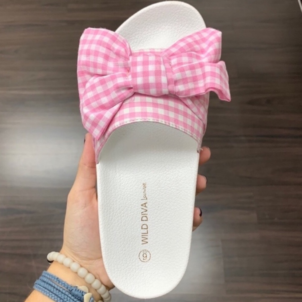 Wild Diva Pink Gingham Slides